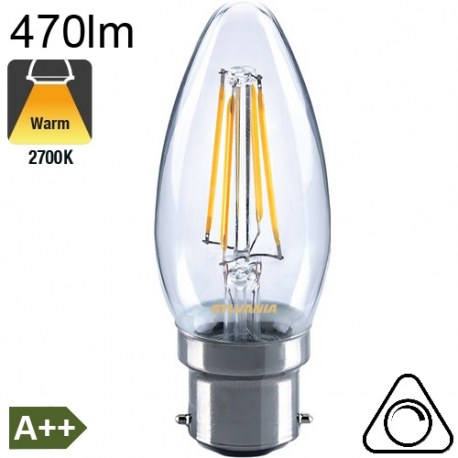 Flamme LED B22 470lm 2700K Dimmable
