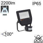 Projecteur Noir Led IP65 20w 2200lm 4000K avec détecteur