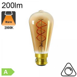 Edison ST64 Twisted Ambrée Filament LED B22 4W 200lm 2000K Dimmable